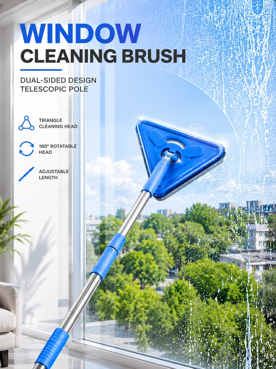Uchburchak oyna tozalash cho‘tkasi, teleskopik sopli, 2 tomonlama mikrofiber mop