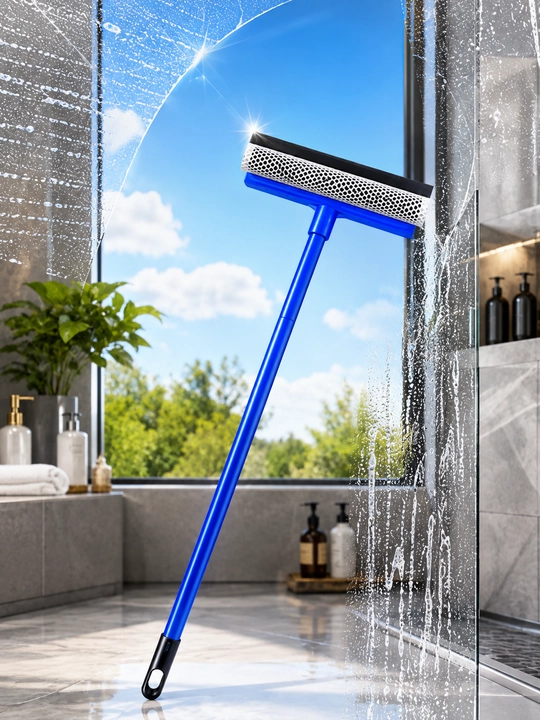 Uchburchak oyna tozalash cho‘tkasi, teleskopik sopli, 2 tomonlama mikrofiber mop - 