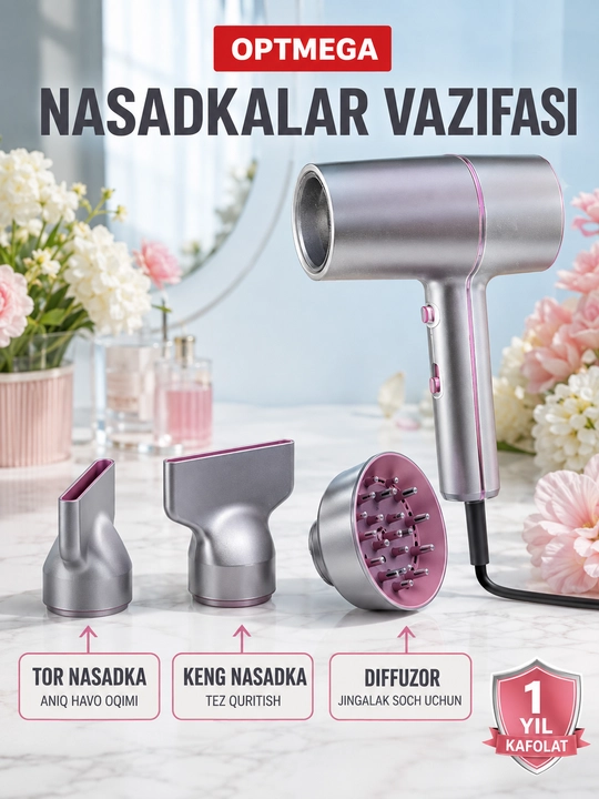 Fen soch uchun, professional stayler quritish va yotqizish uchun, nasadkali, 5 tasi 1 da - 