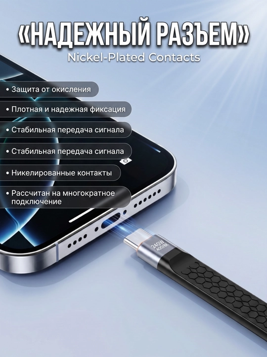 Кабель USB4 Type-C 240W, USB-C–USB-C 40Gbps, Thunderbolt 4, 8K, быстрая зарядка