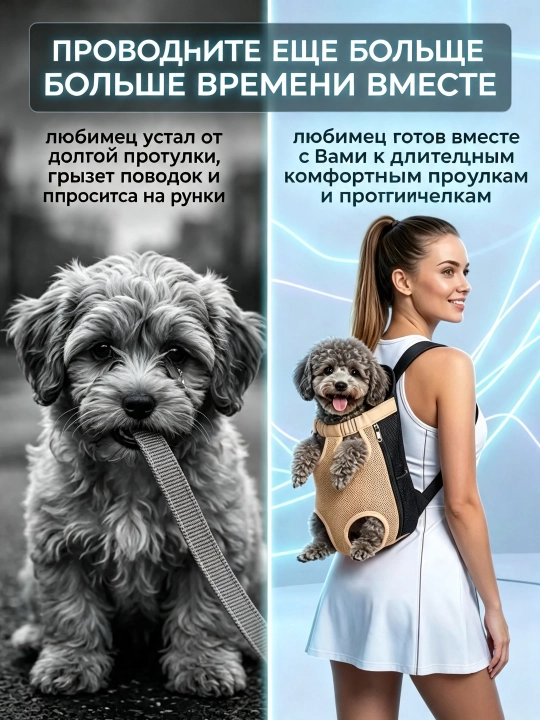 Рюкзак-переноска для кошек и собак до 5 кг, дышащая ткань, регулируемые лямки
