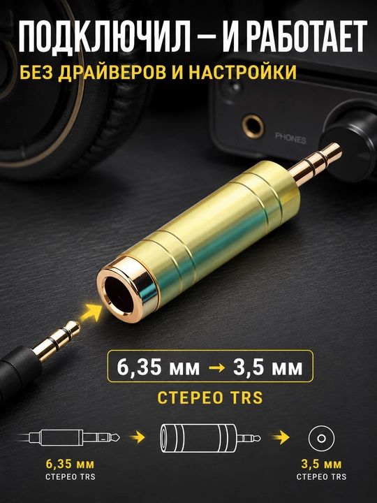 Набор аудио адаптеров - штекер, jack 3.5 мм и 6.35 мм, RCA переходники, 1 / 2 / 4 шт