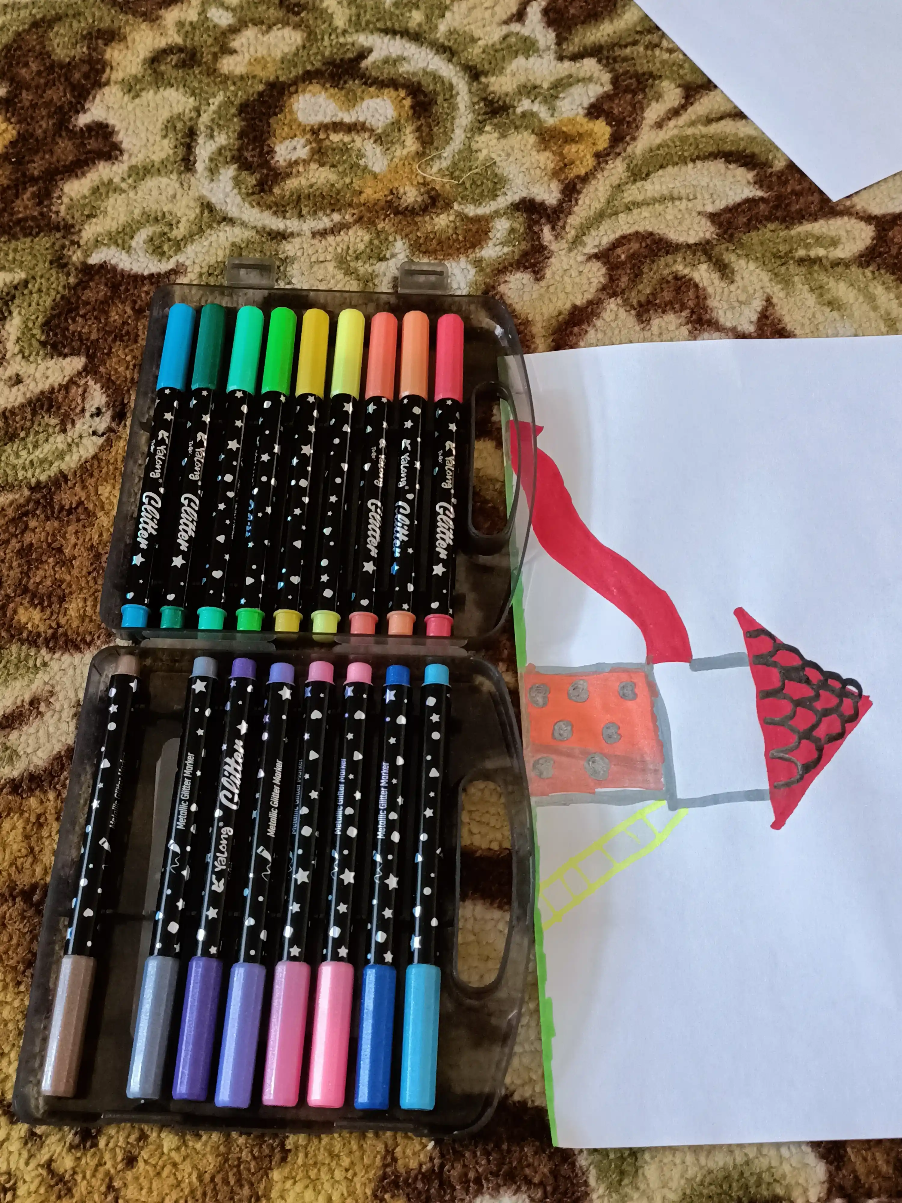 Glitter marker zarli flomasterlar, 12 ta rangli flomaster