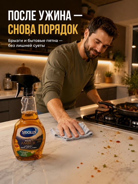 Sidolux Baltic Amber универсальное чистящее средство, спрей для уборки поверхностей, 500 мл