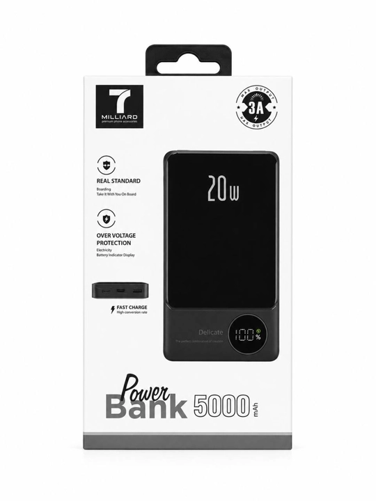 Power Bank 7 BILYARD 5000 mAh - 20 Vt tez zaryadlash bilan ixcham tashqi batareya