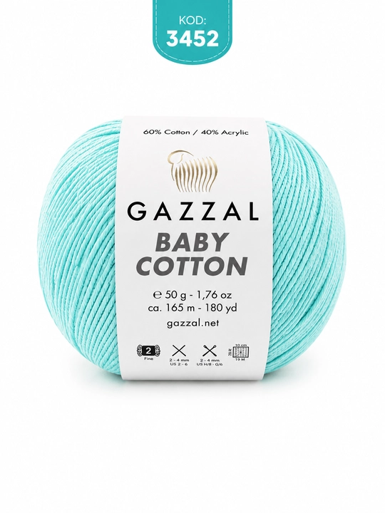 Gazzal Baby Cotton - мягкая детская трикотажная нить, 100% хлопок, 50 г
