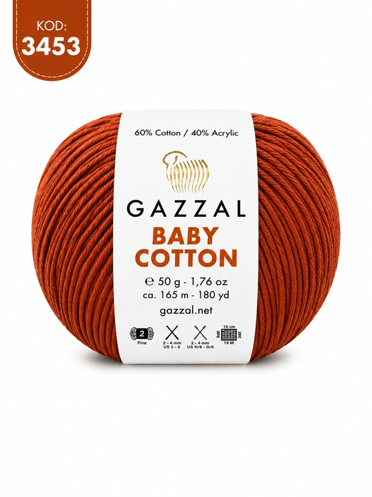 Gazzal Baby Cotton — bolalar uchun yumshoq to‘quv ipi, 100% paxta, 50 g
