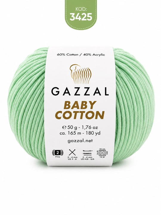 Gazzal Baby Cotton — bolalar uchun yumshoq to‘quv ipi, 100% paxta, 50 g