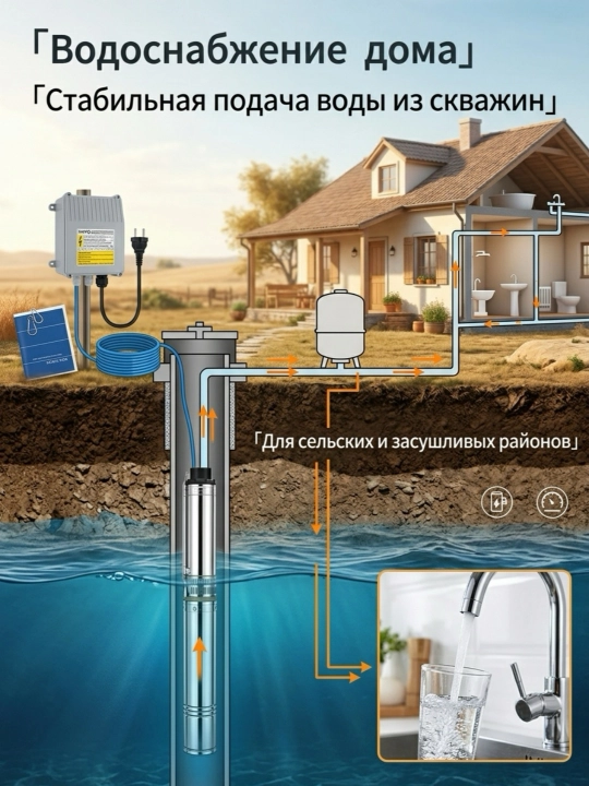 Погружной насос для скважин 4SDM 220В нержавейка 6 моделей для полива и водоснабжения