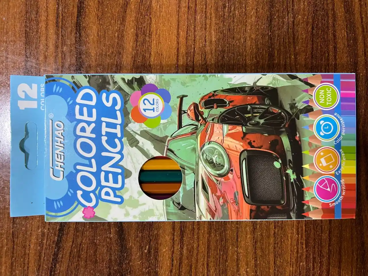Rangli qalamlar, 12 xil rangda, rasm chizish uchun