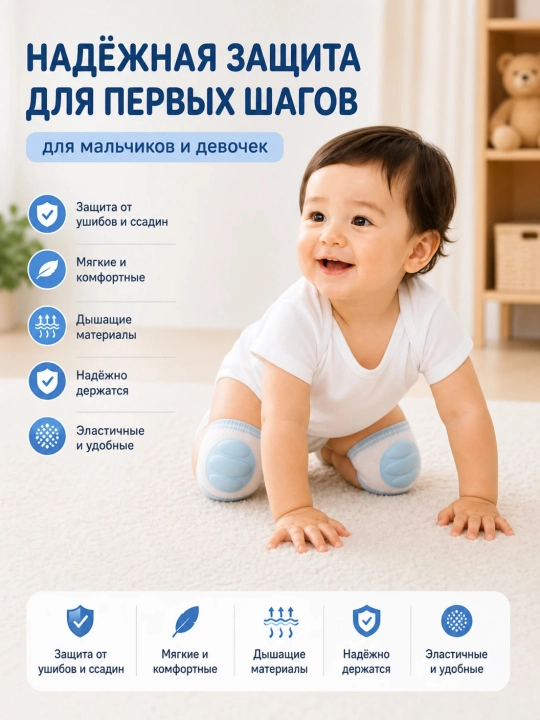 Наколенники детские для ползания, защитные наколенники для детей - 