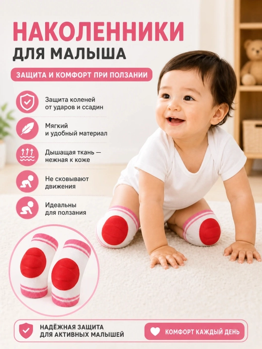 Наколенники детские для ползания, защитные наколенники для детей - 