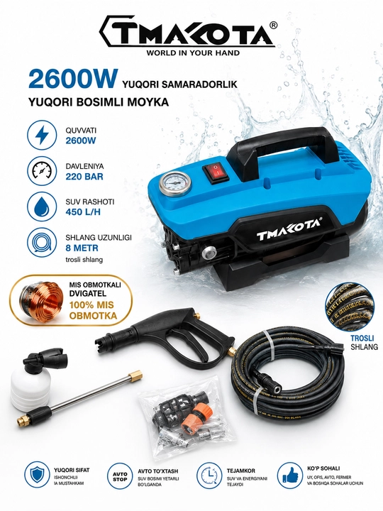 Yuqori bosimli karcher apparati, avtomobil yuvish moslamasi - 