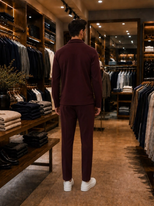 Мужской костюм двойка с поло с длинным рукавом и прямыми брюками, smart casual