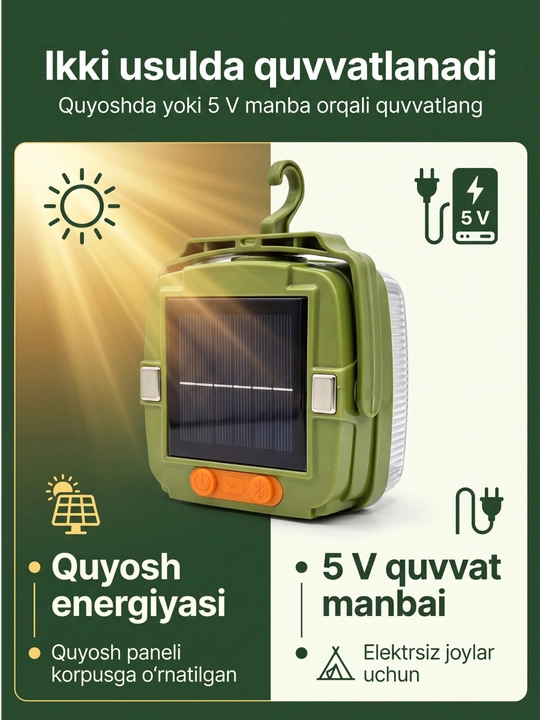 Quyosh paneli bilan quvvatlanuvchi LED chiroq, BELT MS, 60 Vt, 5 V, yashil
