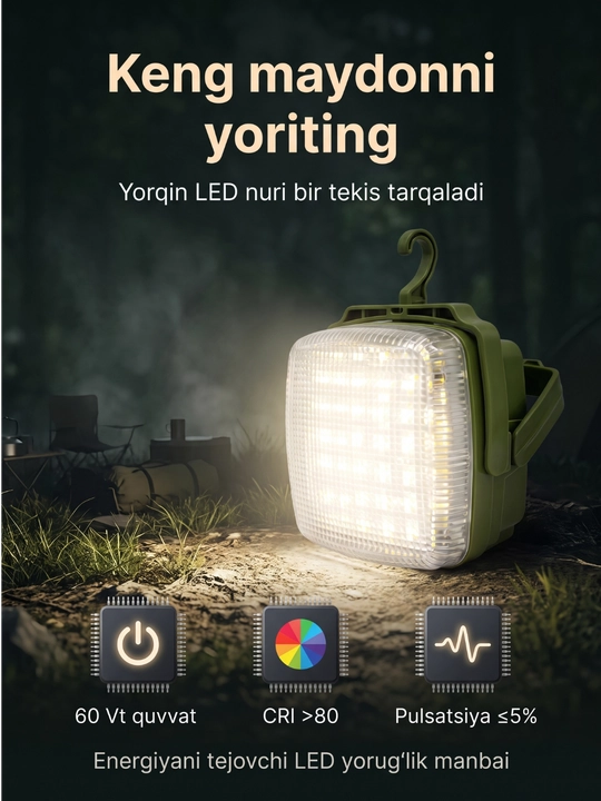 Quyosh paneli bilan quvvatlanuvchi LED chiroq, BELT MS, 60 Vt, 5 V, yashil