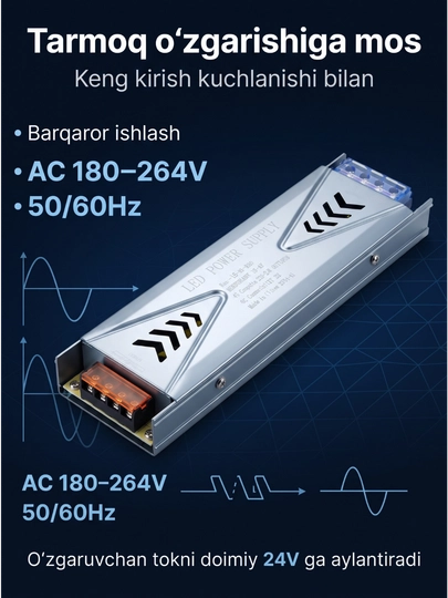 ESENCO 200W 24V quvvat bloki (AC 180–264V / DC 24V 8.3A) LED va elektr jihozlar uchun