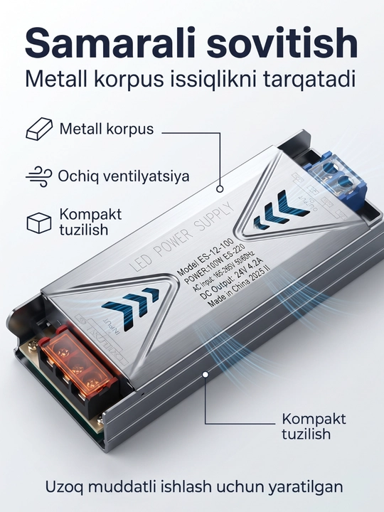 Блок питания ESENCO 100W 24V AC 180–264V / DC 24V 4.2A для LED и электрооборудования