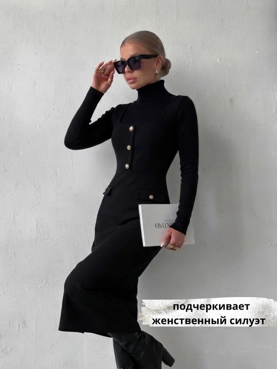 Old Money uslubidagi qora ayollar sarafan ko‘ylagi, ofis uchun, kundalik