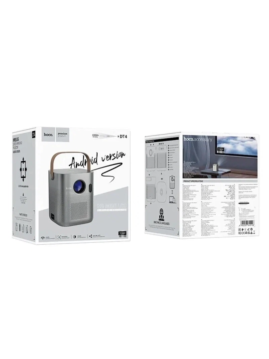 HOCO DT4 – portativ HD 720P proyektor, Android 13, Wi-Fi, Bluetooth 5.1, kulrang
