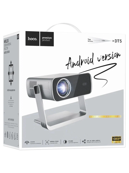 Smart proyektor HOCO DT5 1080p Android, avtofokus, Wi-Fi 2.4/5G, Bluetooth 5.0, Full HD