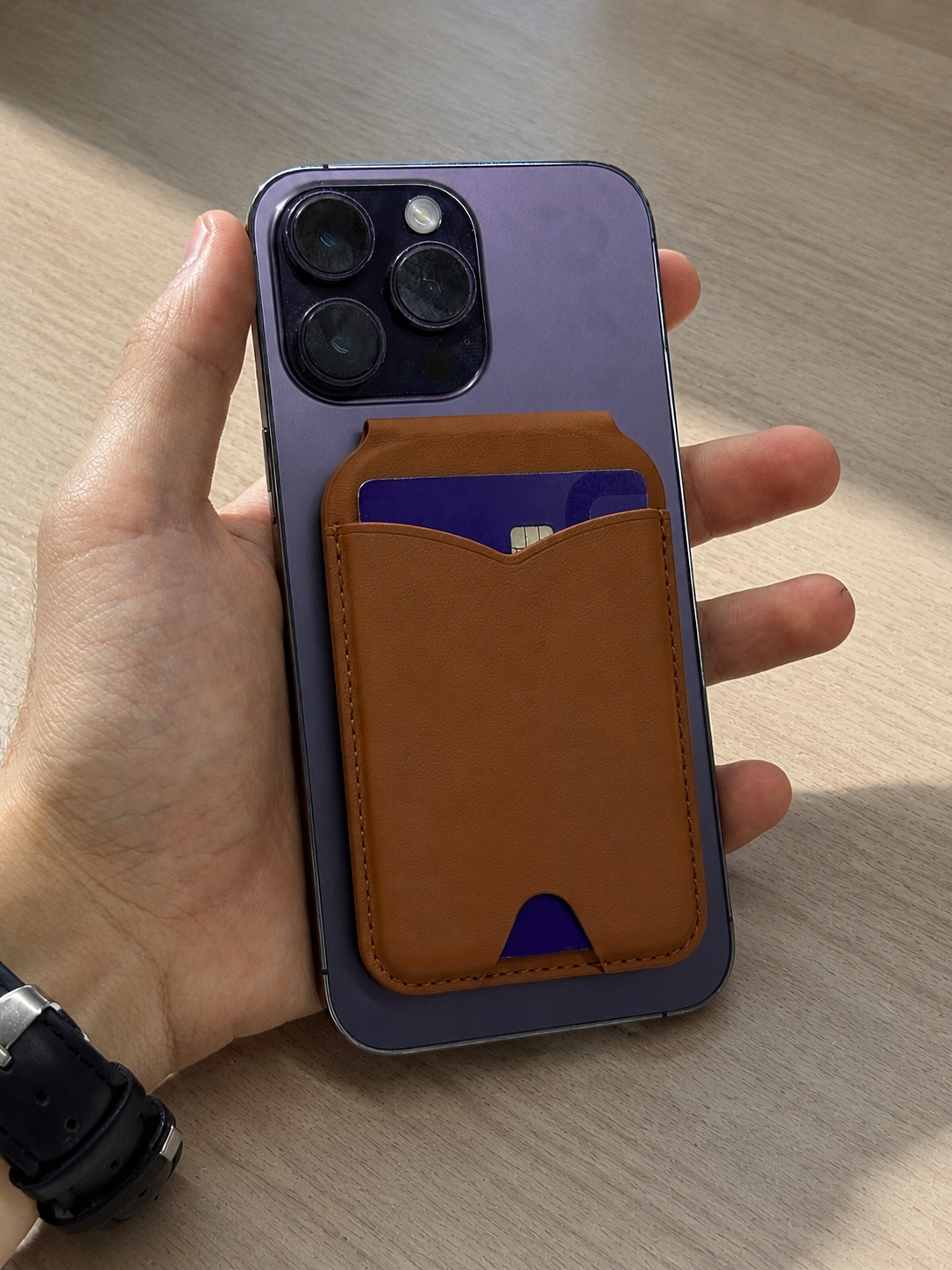 IPhone uchun magnitli karta hamyon, telefon stendi, oynali eko charm g‘ilof - 