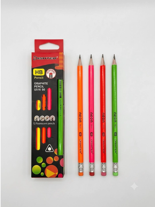 Чернографитный карандаш Dishter Neon HB, с ластиком, 12 шт
