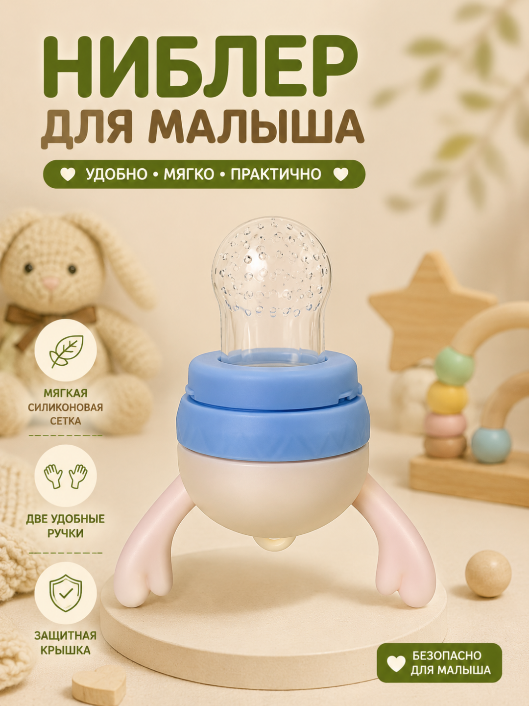 Силиконовый ниблер для малышей — для фруктов и мягких продуктов - 