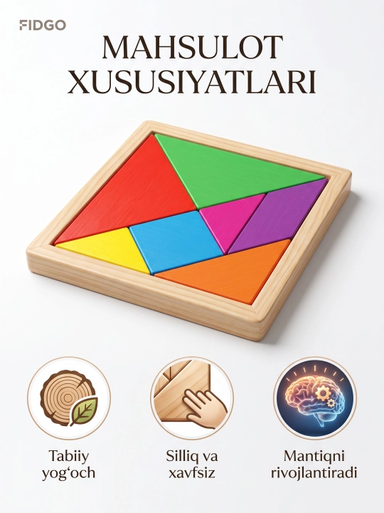 Tangram FIDGO, geometrik shakllar bilan rivojlantiruvchi boshqotirma