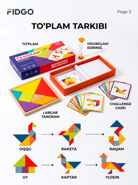 Tangram FIDGO, geometrik shakllar bilan rivojlantiruvchi boshqotirma