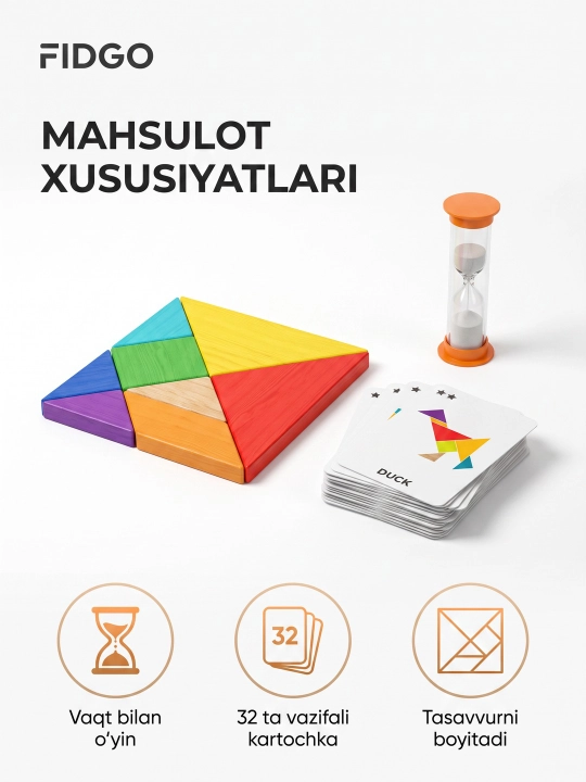 Tangram FIDGO, geometrik shakllar bilan rivojlantiruvchi boshqotirma