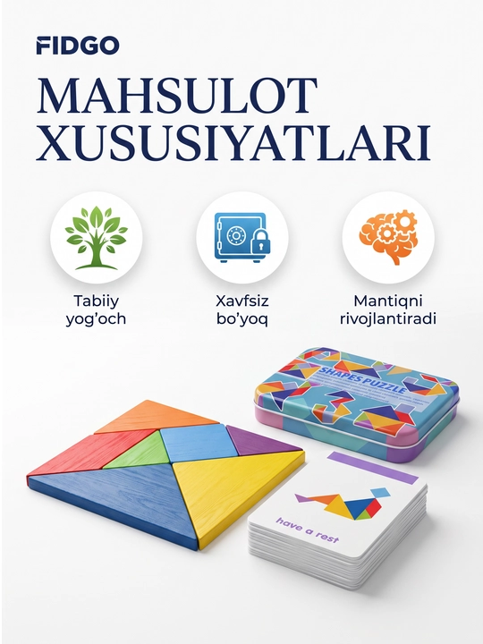 Tangram FIDGO, geometrik shakllar bilan rivojlantiruvchi boshqotirma