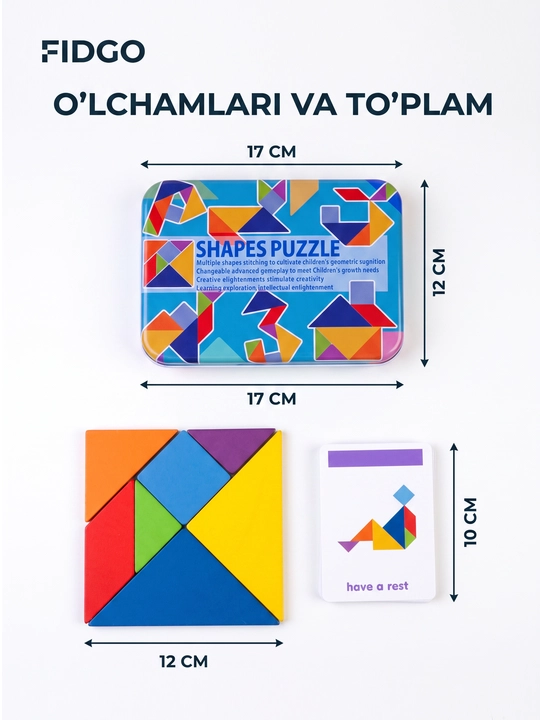Tangram FIDGO, geometrik shakllar bilan rivojlantiruvchi boshqotirma
