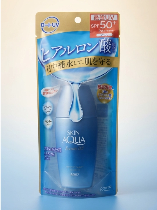 Солнцезащитный крем для лица, SPF 50+ PA++++, Rohto Skin Aqua Serum UV Gel, 70 г