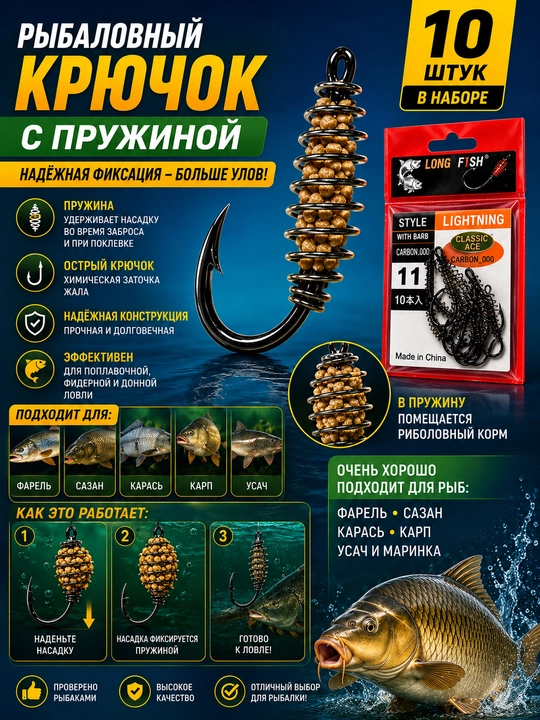 Baliq tutish uchun prujinkali ilgak - 