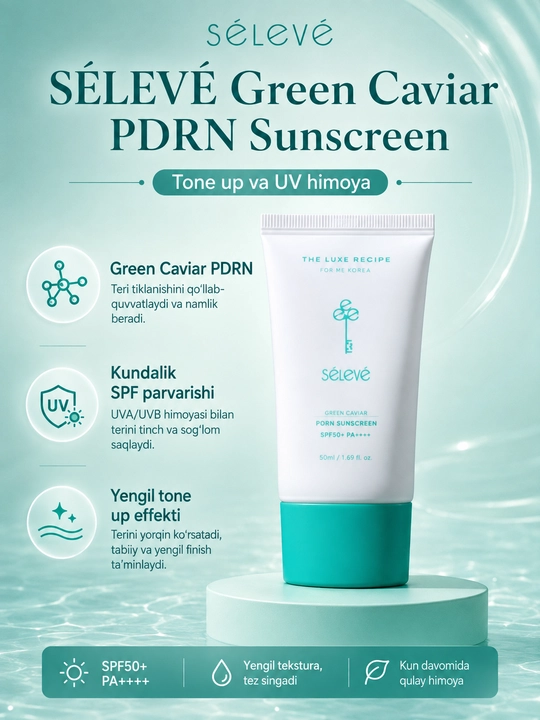 SÉLEVÉ Green Caviar PDRN SPF quyoshdan himoya kremi, tone up sanblok - 