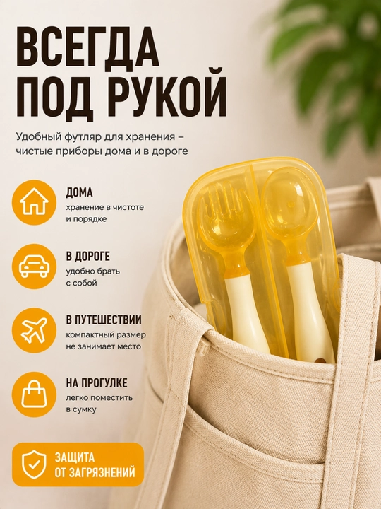 Детские столовые приборы ложка и вилка в футляре, набор для кормления малышей