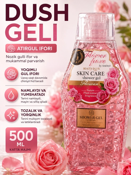 Dush ushun "Flower Pure" parfumlangan geli, terini oziqlantiradi va xushbo'y ifor beradi - 