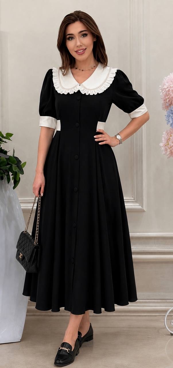Oq yoqali ayollar ko‘ylagi, Barbi materialidan, ofis, maktab, klassik S-M M-L