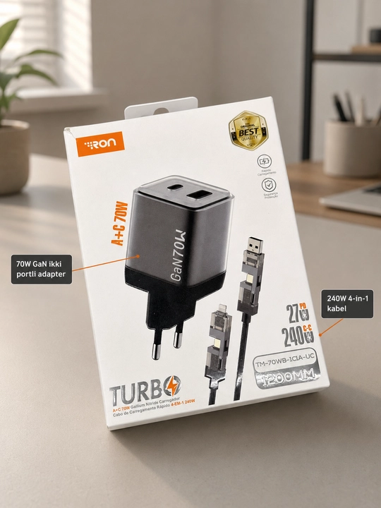 Зарядное устройство 4 в 1 Turbo: быстрая зарядка, кабель Type-C и Lightning