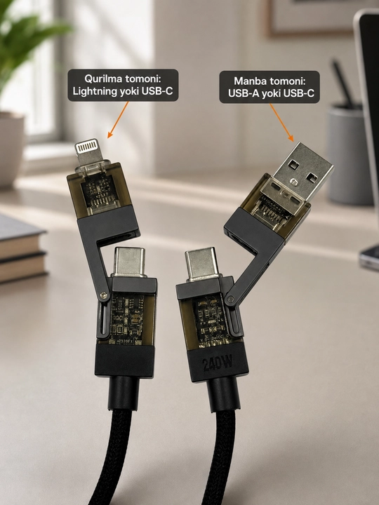 Зарядное устройство 4 в 1 Turbo: быстрая зарядка, кабель Type-C и Lightning