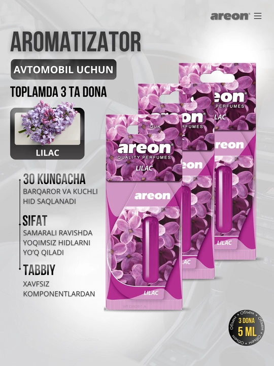 Areon Mon Liquid avtomobil uchun havo aromatizator, avto aromatizator, diffuzor, 3 dona