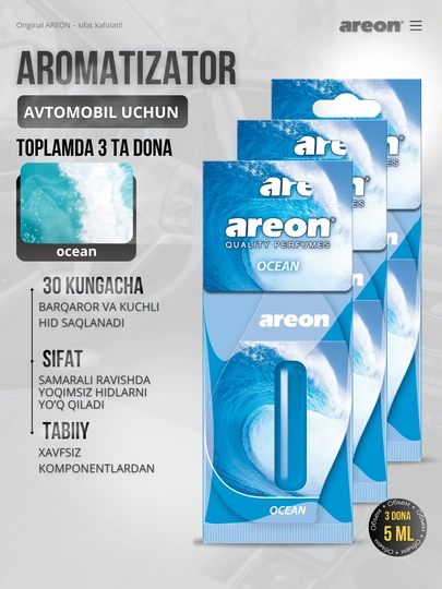 Areon Mon Liquid avtomobil uchun havo aromatizator, avto aromatizator, diffuzor, 3 dona