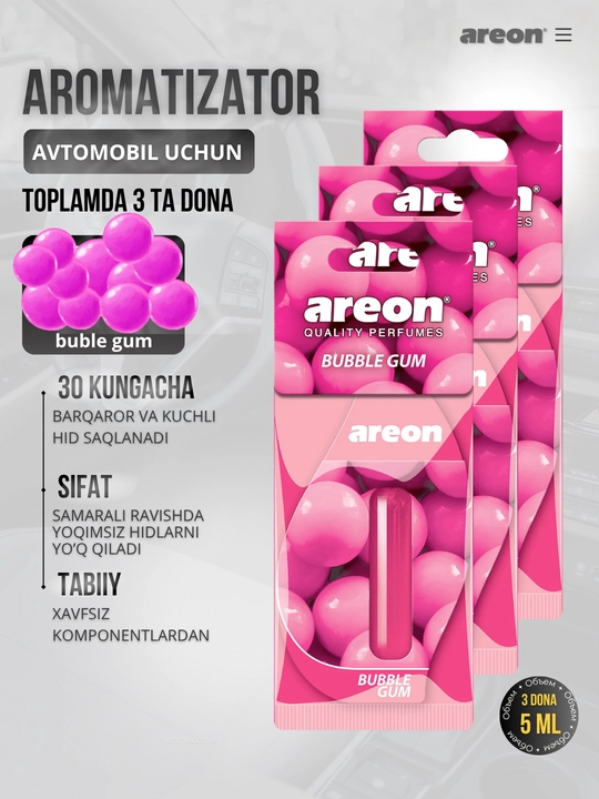 Areon Mon Liquid avtomobil uchun havo aromatizator, avto aromatizator, diffuzor, 3 dona