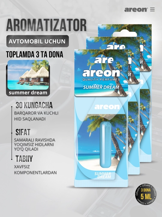 Areon Mon Liquid avtomobil uchun havo aromatizator, avto aromatizator, diffuzor, 3 dona