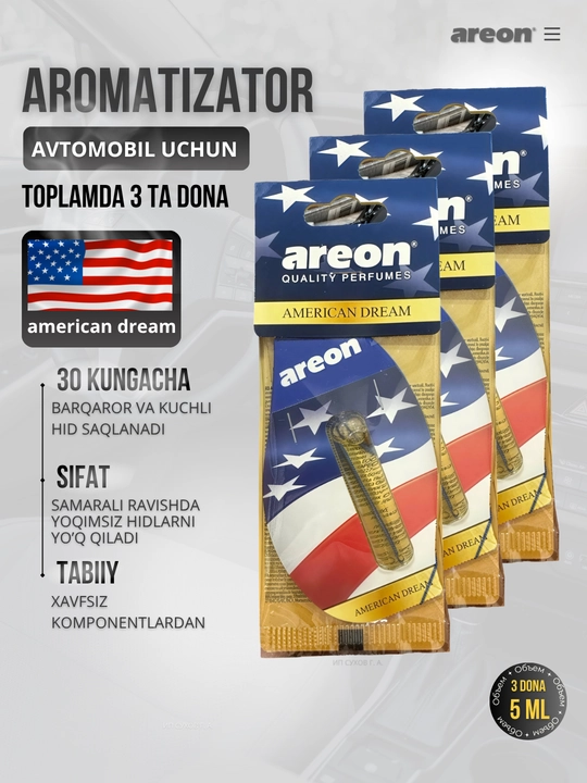Areon Mon Liquid avtomobil uchun havo aromatizator, avto aromatizator, diffuzor, 3 dona