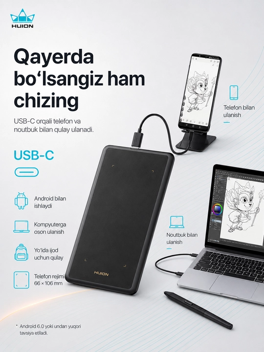 Grafik planshet Huion H420X, qora H420X