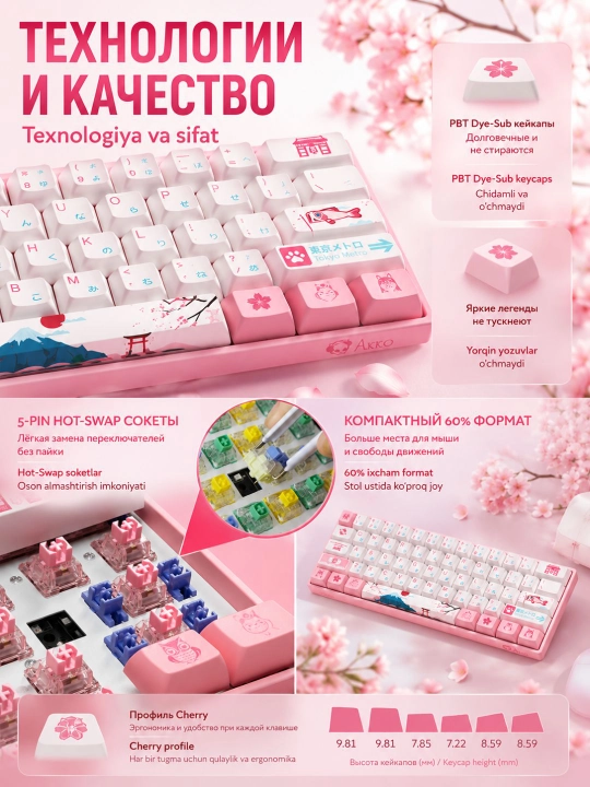 Механическая клавиатура Akko 3061S Tokyo R2, 61 клавиша, RGB, USB-C, EN/UKR, RGB