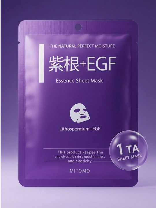 Маска для лица, MITOMO 紫根 + EGF Essence Sheet Mask, 1 шт.