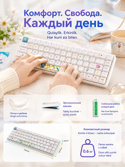 Механическая клавиатура Akko 3068B Doraemon Rainbow, 68 клавиш, Bluetooth/2.4G EN/UKR, RGB